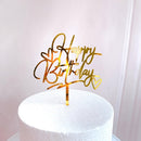 Flowers Cake Topper Happy Birthday Gold Silver Birthday Party Cake Insert Acrylic Cake Decoration Wedding Cakes Dessert Decor