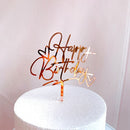 Flowers Cake Topper Happy Birthday Gold Silver Birthday Party Cake Insert Acrylic Cake Decoration Wedding Cakes Dessert Decor