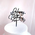 Flowers Cake Topper Happy Birthday Gold Silver Birthday Party Cake Insert Acrylic Cake Decoration Wedding Cakes Dessert Decor