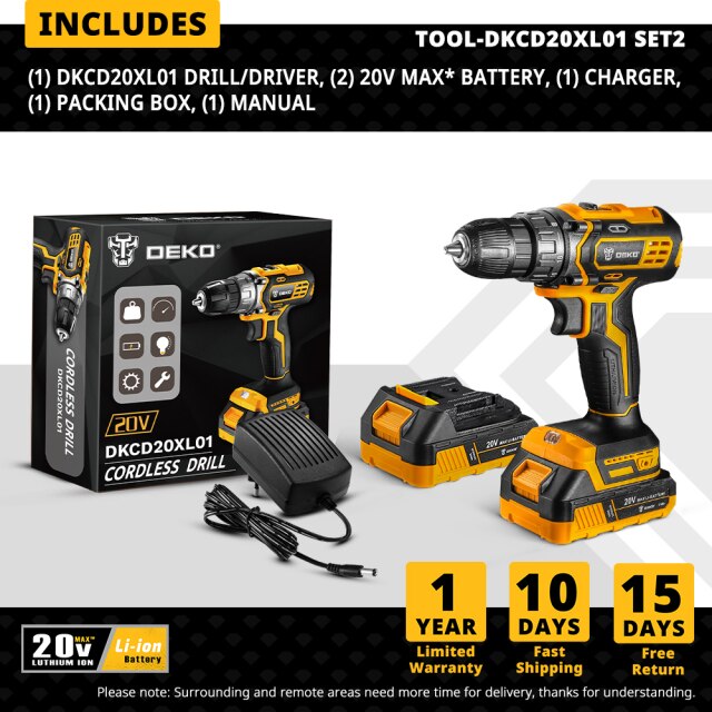 DEKO Banger 12V Loner 16V Sharker 20V Cordless Drill with LED Light Electric Screwdriver with Lithium Battery Mini Power Driver