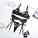Bra and Panty Set Women Underwear Lace Lingerie 3pcs Open Cup See Through Thong Floral Embroidery Underwear Transparent Bra Set