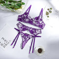 Bra and Panty Set Women Underwear Lace Lingerie 3pcs Open Cup See Through Thong Floral Embroidery Underwear Transparent Bra Set