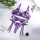 Bra and Panty Set Women Underwear Lace Lingerie 3pcs Open Cup See Through Thong Floral Embroidery Underwear Transparent Bra Set