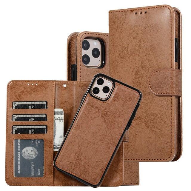 Luxury Leather Removable Case For iPhone SE 2020 12 13 Mini 11 Pro XR XS Max 6 6s 7 8 Plus 5 5s Flip Wallet Card Phone Bag Cover