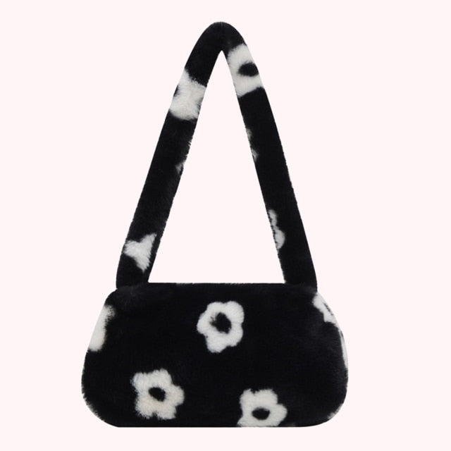 2021 INS Fashion Women Cow Print Mini Shoulder Bags Female Winter Plush Underarm Bags Leopard Zebra Pattern Fluffy Tote Bags
