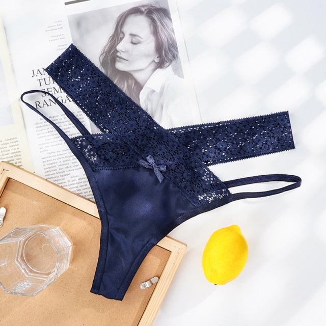 Women Sexy Lace Panties Low-waist Temptation Lingerie Ladies Cross Strap G String Breathable Hollow Out Solid Female Thongs