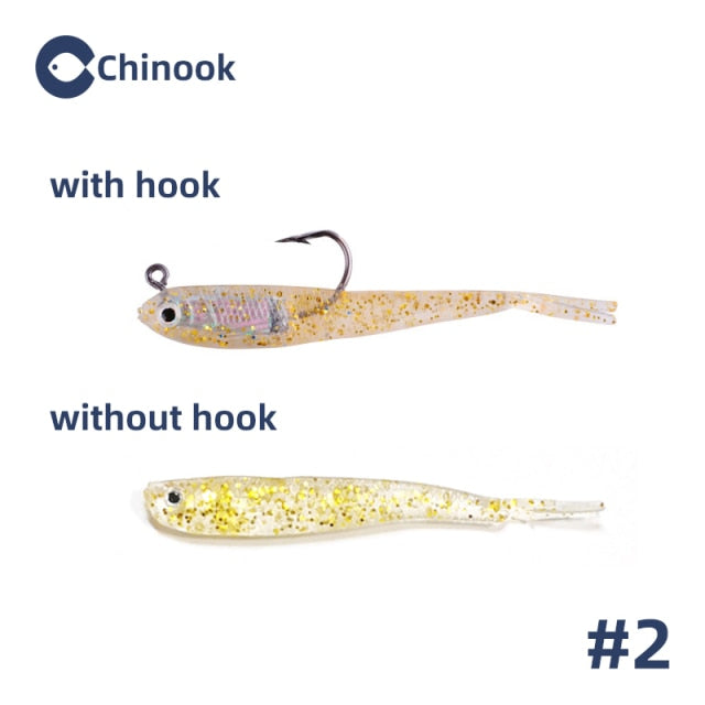 Chinook 5pcs Soft Bait Soft Fish Fork Tail with or without Hook Fish Artificial Silicone Fish Bait Fishing Tackle