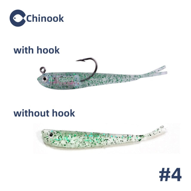 Chinook 5pcs Soft Bait Soft Fish Fork Tail with or without Hook Fish Artificial Silicone Fish Bait Fishing Tackle