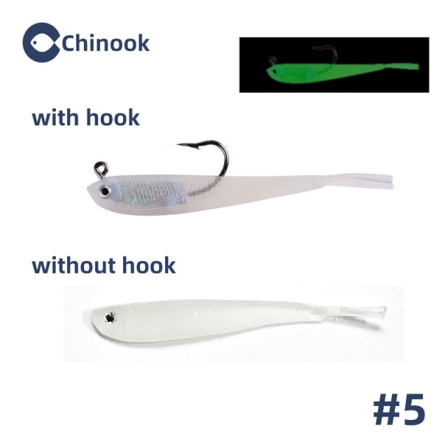 Chinook 5pcs Soft Bait Soft Fish Fork Tail with or without Hook Fish Artificial Silicone Fish Bait Fishing Tackle