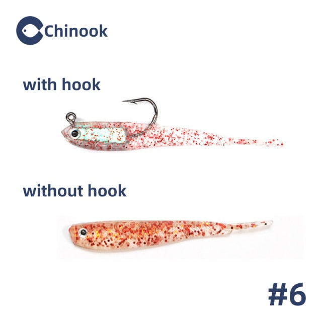 Chinook 5pcs Soft Bait Soft Fish Fork Tail with or without Hook Fish Artificial Silicone Fish Bait Fishing Tackle