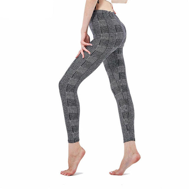 Women Leggings Grid Print Exercise Fitness Leggins Elasticity Plaid Push Up Legging Female Sexy Trousers Pants
