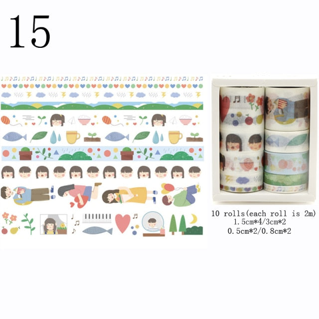 10Pcs/Set Cute Plant Leaves Washi Tape Kawaii Flower Masking Tape Whale Decorative Tape For Sticker Scrapbooking DIY Photo Album