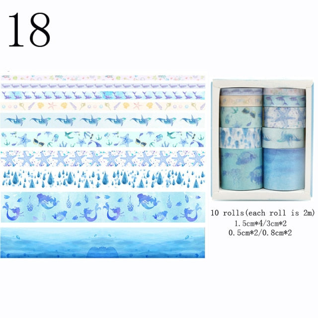 10Pcs/Set Cute Plant Leaves Washi Tape Kawaii Flower Masking Tape Whale Decorative Tape For Sticker Scrapbooking DIY Photo Album