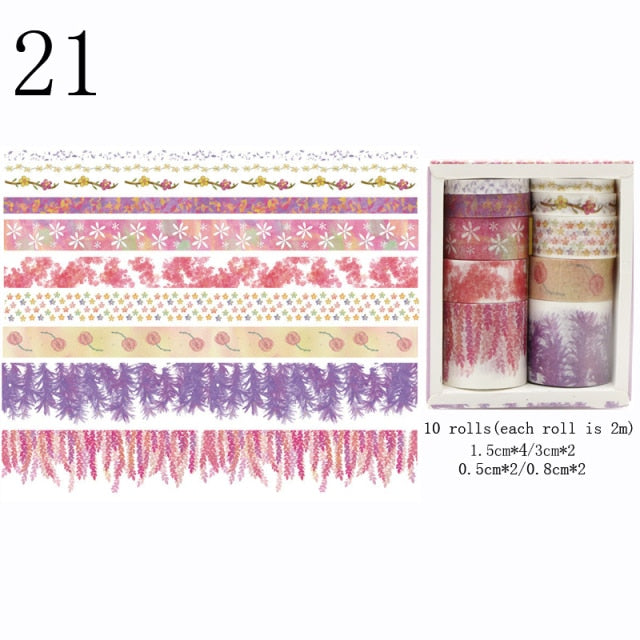 10Pcs/Set Cute Plant Leaves Washi Tape Kawaii Flower Masking Tape Whale Decorative Tape For Sticker Scrapbooking DIY Photo Album