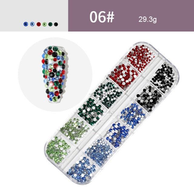 AB Crystal Flat Back Clear Nail Rhinestone 3D Flat Bottom Mixed Size Dazzling Diamonds Nail Art Decoration in Wheel