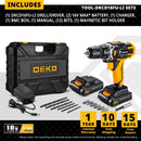 DEKO 12V/16V/20V Electric Screwdriver with Lithium Battery Cordless Drill 18+1 Settings Power Tools for Woodworking Torque