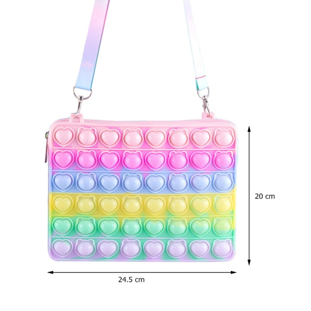 Cute Bag Fidget Toys Reliver Stress Toy Rainbow Push Bubble Simple Dimmer Antistress Toy Children Sensory Game Toy Backpack