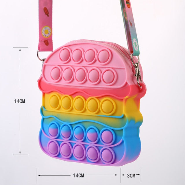 Cute Bag Fidget Toys Reliver Stress Toy Rainbow Push Bubble Simple Dimmer Antistress Toy Children Sensory Game Toy Backpack