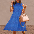 Lace Dress 2021 VONDA Summer Cotton Ruffled Neck Hollow Out Short Dresses Bohemian Party Vestidos Mini Robe Femme Beach Sundress