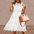 Lace Dress 2021 VONDA Summer Cotton Ruffled Neck Hollow Out Short Dresses Bohemian Party Vestidos Mini Robe Femme Beach Sundress