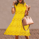 Lace Dress 2021 VONDA Summer Cotton Ruffled Neck Hollow Out Short Dresses Bohemian Party Vestidos Mini Robe Femme Beach Sundress