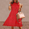 Lace Dress 2021 VONDA Summer Cotton Ruffled Neck Hollow Out Short Dresses Bohemian Party Vestidos Mini Robe Femme Beach Sundress