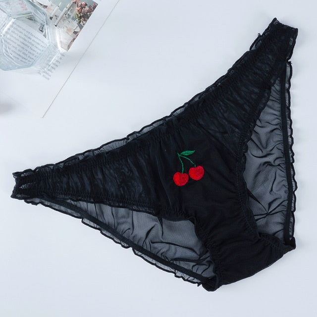 Women Sexy Lace Lingerie Temptation Low-waist Panties Fruit  Embroidery Transparent Briefs Seamless Sweet Underwear