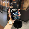 Luxury Plating Love Heart Mirror Hairball Phone Case For Iphone 13 12 11 Pro Max 7 Plus X XR Fashion Glitter Soft Silicone Cover