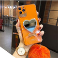 Luxury Plating Love Heart Mirror Hairball Phone Case For Iphone 13 12 11 Pro Max 7 Plus X XR Fashion Glitter Soft Silicone Cover