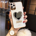 Luxury Plating Love Heart Mirror Hairball Phone Case For Iphone 13 12 11 Pro Max 7 Plus X XR Fashion Glitter Soft Silicone Cover