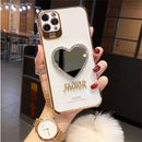 Luxury Plating Love Heart Mirror Hairball Phone Case For Iphone 13 12 11 Pro Max 7 Plus X XR Fashion Glitter Soft Silicone Cover
