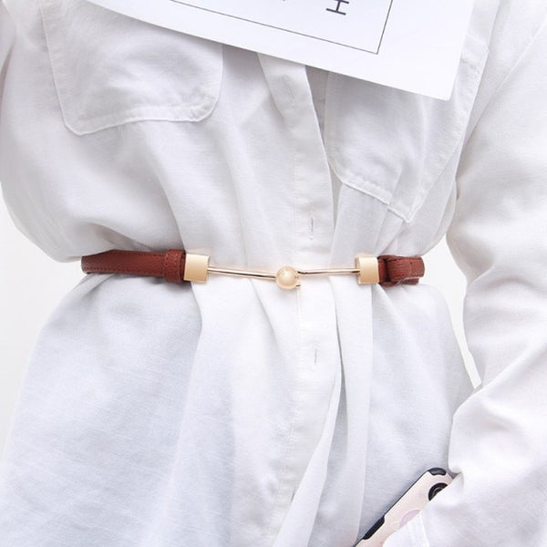 Adjustable PU Leather Ladies Dress Belts Skinny Thin Women Waist Belts Strap Gold Color Buckle Female Belts pasek damski
