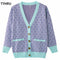 TYHRU Women's Knitting Sweater Color Matching Diamond Lattice Single-Breasted Buttons Loose Casual Knitted Cardigan Sweaters