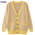 TYHRU Women's Knitting Sweater Color Matching Diamond Lattice Single-Breasted Buttons Loose Casual Knitted Cardigan Sweaters