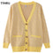 TYHRU Women's Knitting Sweater Color Matching Diamond Lattice Single-Breasted Buttons Loose Casual Knitted Cardigan Sweaters