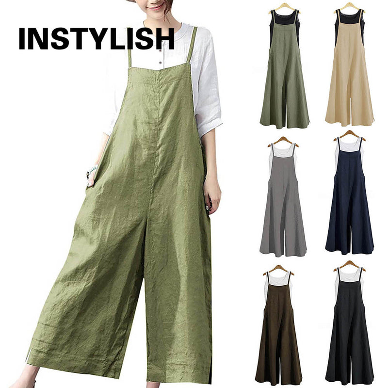 Instylish Women's Oversize Bib Trousers Wide Leg pants Overalls Jumpsuit Romper Summer Trousers with Straps Casual Streetwear