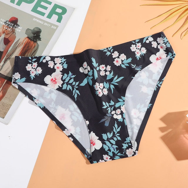 AIJOLEN  Printed Plant Underwear Ice Silk Seamless Panties Female Underpants Briefs Solid Color Women's Underwear Soft Lingerie