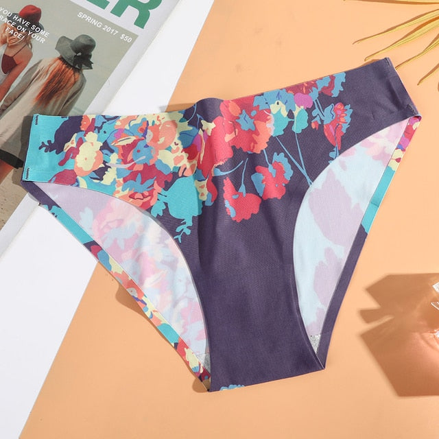 AIJOLEN  Printed Plant Underwear Ice Silk Seamless Panties Female Underpants Briefs Solid Color Women's Underwear Soft Lingerie