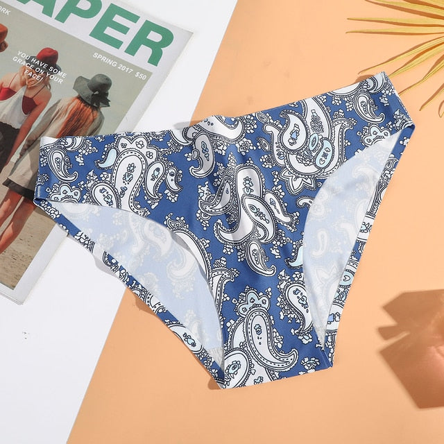 AIJOLEN  Printed Plant Underwear Ice Silk Seamless Panties Female Underpants Briefs Solid Color Women's Underwear Soft Lingerie