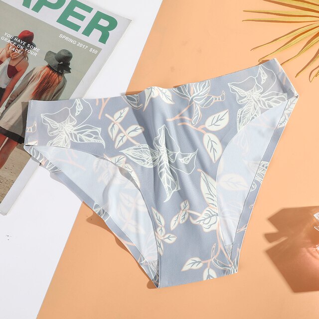 AIJOLEN  Printed Plant Underwear Ice Silk Seamless Panties Female Underpants Briefs Solid Color Women's Underwear Soft Lingerie