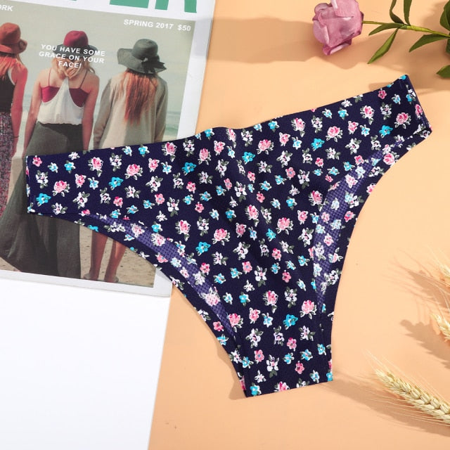 AIJOLEN  Printed Plant Underwear Ice Silk Seamless Panties Female Underpants Briefs Solid Color Women's Underwear Soft Lingerie