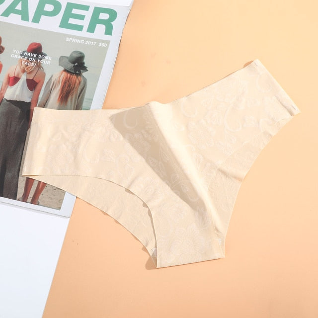 AIJOLEN  Printed Plant Underwear Ice Silk Seamless Panties Female Underpants Briefs Solid Color Women's Underwear Soft Lingerie