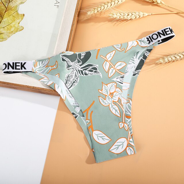AIJOLEN  Printed Plant Underwear Ice Silk Seamless Panties Female Underpants Briefs Solid Color Women's Underwear Soft Lingerie