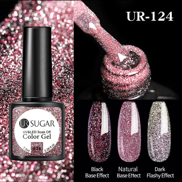 UR SUGAR 7.5ml Reflective Glitter Gel Shiny Rose Red Silver UV Gel Nail Polish Soak Off Colorful Gel Nail Art Decoration