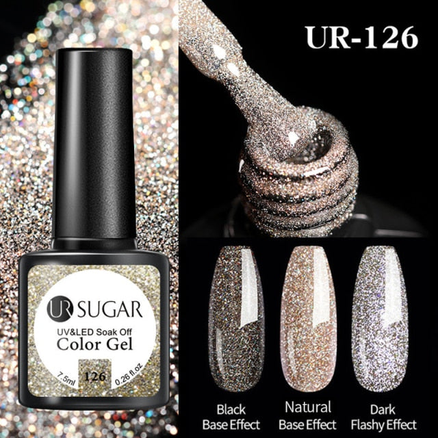 UR SUGAR 7.5ml Reflective Glitter Gel Shiny Rose Red Silver UV Gel Nail Polish Soak Off Colorful Gel Nail Art Decoration