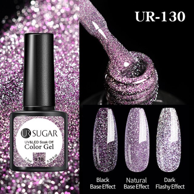UR SUGAR 7.5ml Reflective Glitter Gel Shiny Rose Red Silver UV Gel Nail Polish Soak Off Colorful Gel Nail Art Decoration