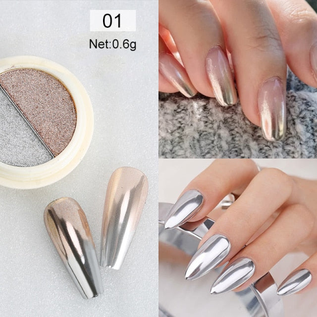 Rose Gold Bubble Mirror Powder Metallic Nail Glitter iridescent Chrome Dust Sparkling Flakes Pigment Manicur Nail Art Decor