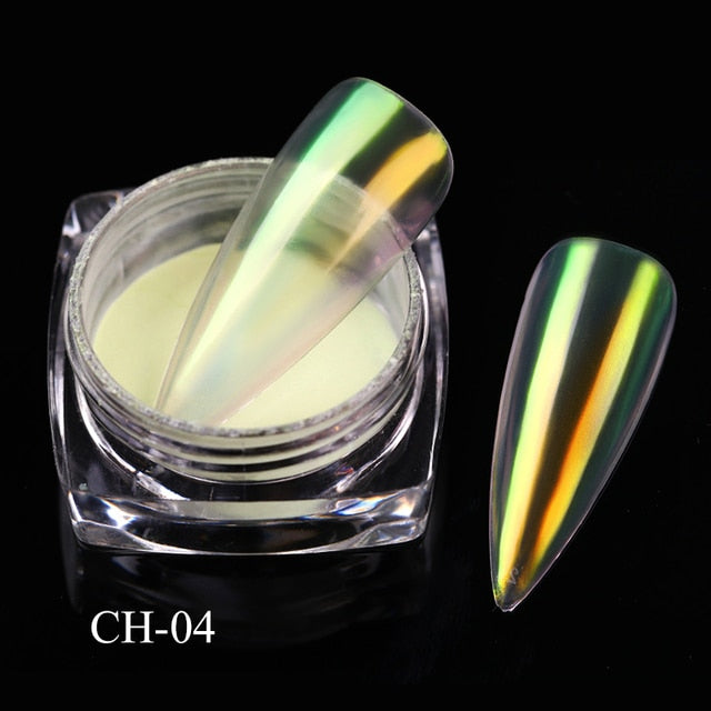 1 Box Neon sparkle Mirror Nail Glitter Pearl Powder Auroras Iridescent Effect Nails  Pigment Dust UV Gel Polish Decor