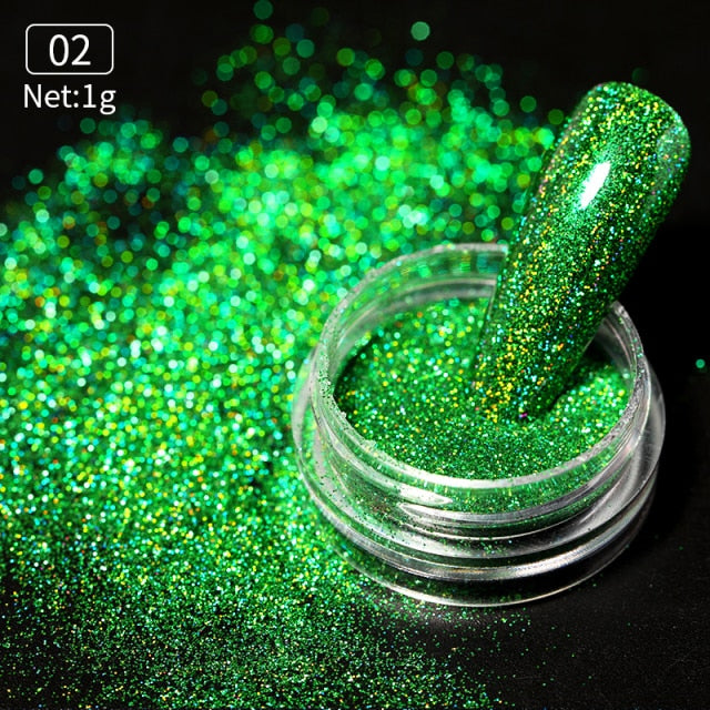 1 Box Neon sparkle Mirror Nail Glitter Pearl Powder Auroras Iridescent Effect Nails  Pigment Dust UV Gel Polish Decor
