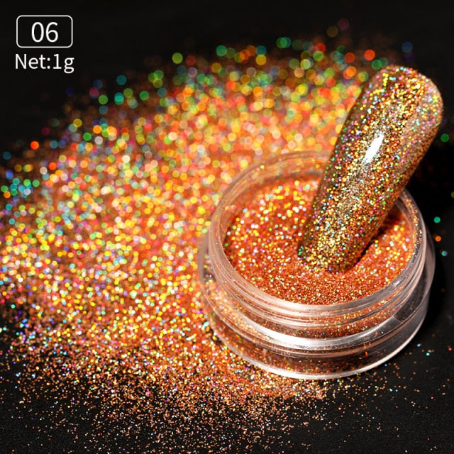 1 Box Neon sparkle Mirror Nail Glitter Pearl Powder Auroras Iridescent Effect Nails  Pigment Dust UV Gel Polish Decor